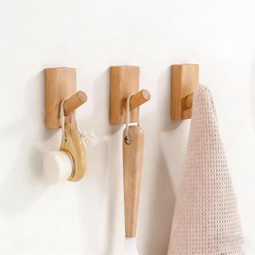 HomeDo Adhesive Wood Wall Hooks, Decorative Coat Hooks Hat Rack, Beech 4P - Image 2