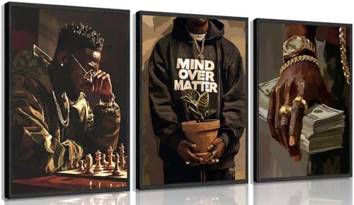 3Pcs Trendy Black Man Canvas Wall Art, Luxury African American Painting by Patto