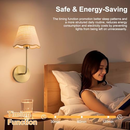 ADISUN Battery Operated Wall Sconce Set of 2, Rechargeable Bulbs, RGB. Rattan - Image 5