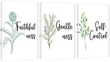 3 Piece Inspirational Wall Art, Quote "Faithfulness Gentleness Self-control" by GUTTATYART