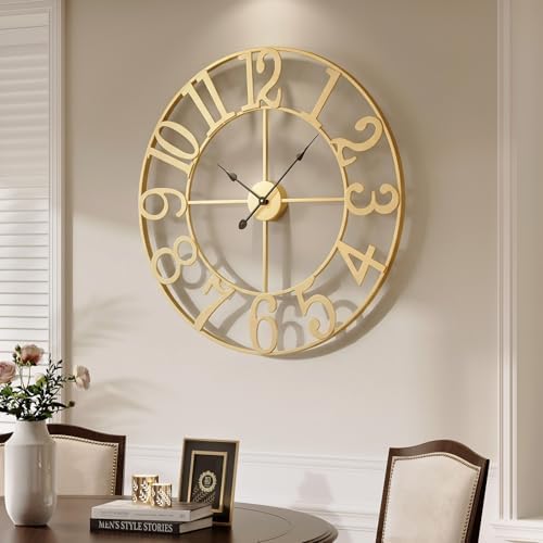Cuspin Large Wall Clock 30 Inch Gold Decorative Metal Clock - Image 3