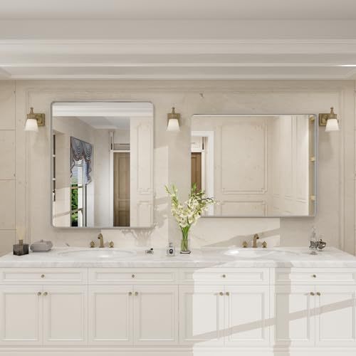 30x36 Inch Brushed Silver Bathroom Mirror - Image 5