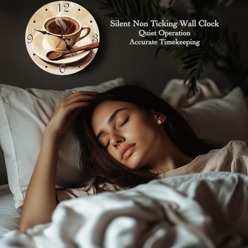 Coffee Cup Brown Art Silent Non Ticking Round Wall Clock 12 Inch, Battery - Image 3