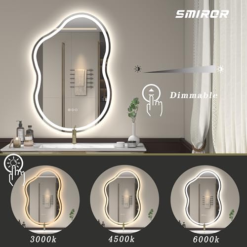 SMIROR 20x36 Irregular Led Lighted Bathroom Vanity Mirror - Image 5