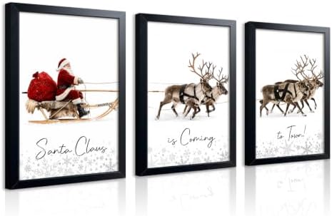 Framed Christmas Wall Art Set of 3, Winter Christmas Wall Decor, Santa Claus by Unknown