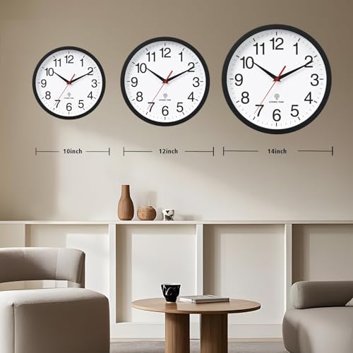 Rohioue Wall Clock Analog 14 Inch Atomic Battery Operated Silent Clock - Image 3