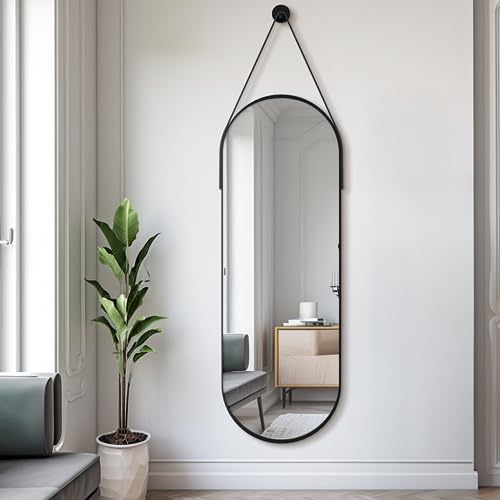 Dewfig 48"x16" Full Length Mirror, Oval Wall Mirror Leather Strap - Image 4