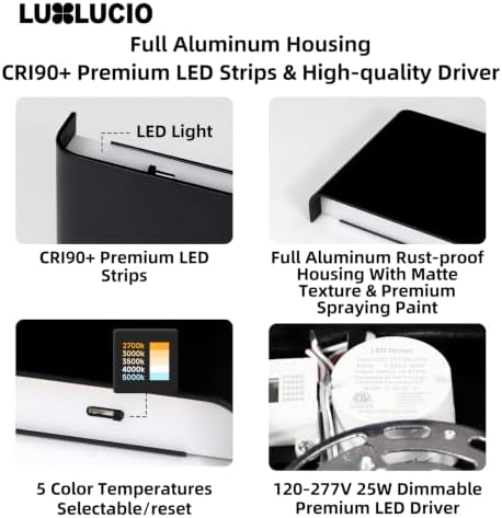 23.6" Hardwired Black Rectangular Indoor Up Down LED Vanity Light - Image 3