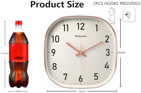 Wall Clocks Battery Operated, 12 Inch Silent Wall Clock, Non Ticking Square - Image 3