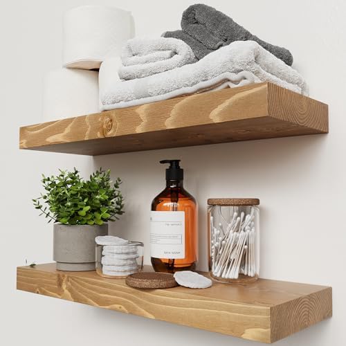 Natural Wood Floating Shelves for Wall 20 Inch Oak, Wooden Bathroom Shelf by BAOBABWORKSHOP