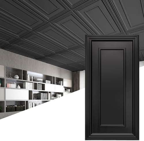 Art3d PVC Ceiling Tiles, 3D Plastic Sheet in Black, 2 × 4 ft by Art3d