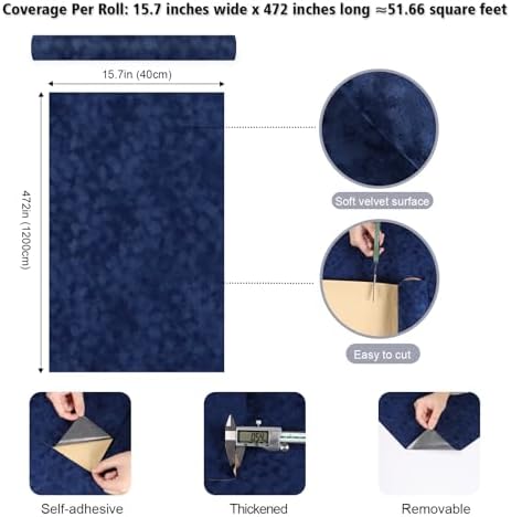 Self Adhesive Blue Velvet Fabric Roll Soft Felt Drawer Liner - Image 2