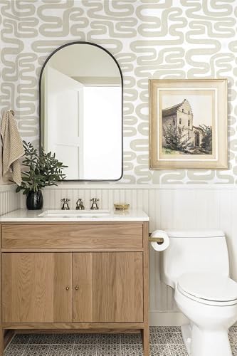 Peel and Stick Wallpaper Beige and White Wallpaper Modern Geometric Contact - Image 2