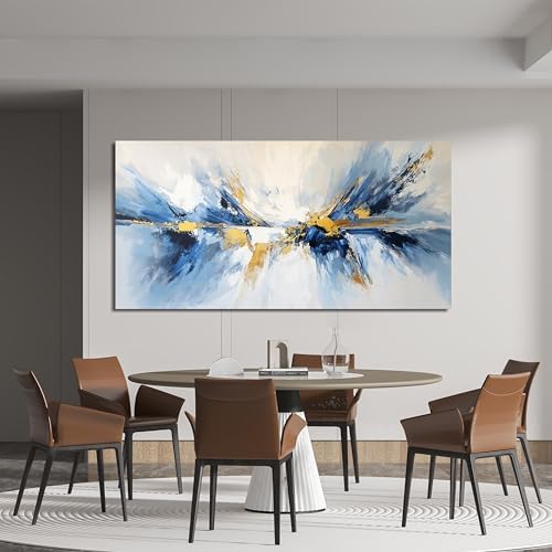 YISXINOAG Gold Blue Abstract Wall Art Modern Canvas Artwork Print 29"X58" - Image 3