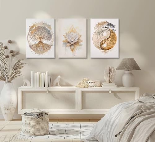 Tree of Life Canvas Wall Art Lotus Zen Painting Picture Wall Decor Abstract Yin - Image 2
