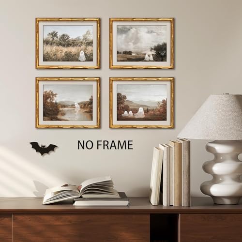 Mynotix Funny Halloween Poster Set of 7, Cute Ghost Country Landscape Wall Art - Image 6