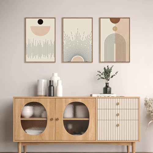 LHIUEM Large Abstract Boho Line Framed Canvas Wall Art Set, Modern Geometric - Image 4