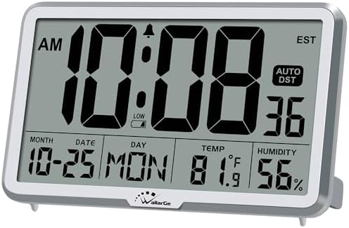 WallarGe Auto Set Digital Wall Clock Battery Operated, Auto DST by WallarGe
