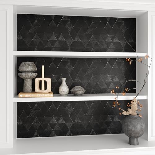 VEELIKE Modern Diamond Black Wallpaper Peel and Stick Textured Thick Black - Image 5
