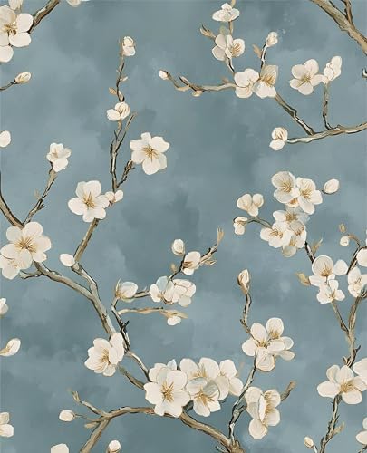 Laatse Vintage Blue White Floral Wallpaper Peel and Stick 17.5''x393'' by Laatse