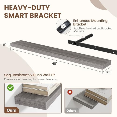 Acovy 48 Inch Floating Shelves for Wall 2 Pack, Wall Mounted Floating Shelf - Image 3
