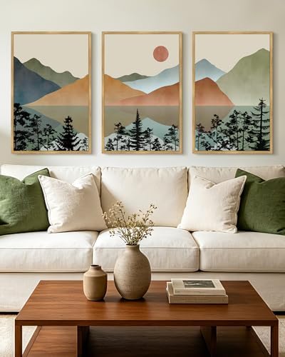 KUVIOKE Landscape Mountain Wall Art 16x24in Natural Framed - Image 4