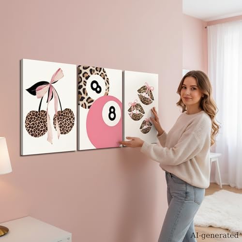 FTHMTN Pink Leopard Lucky 8 Ball Canvas Wall Art Set of 3, Framed 12x16in - Image 4