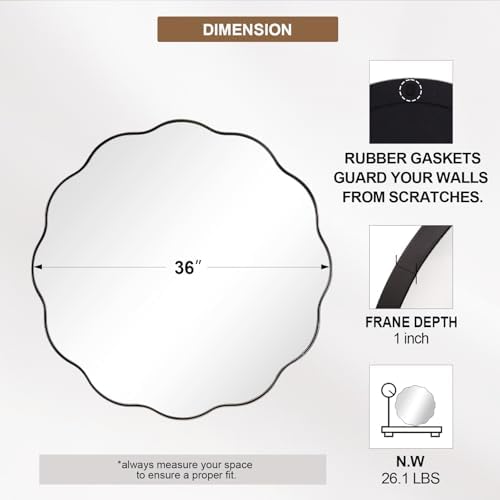 ANDY STAR Black Round Wall Mirror 36 inch, Matte Black Metal Frame Circle - Image 2