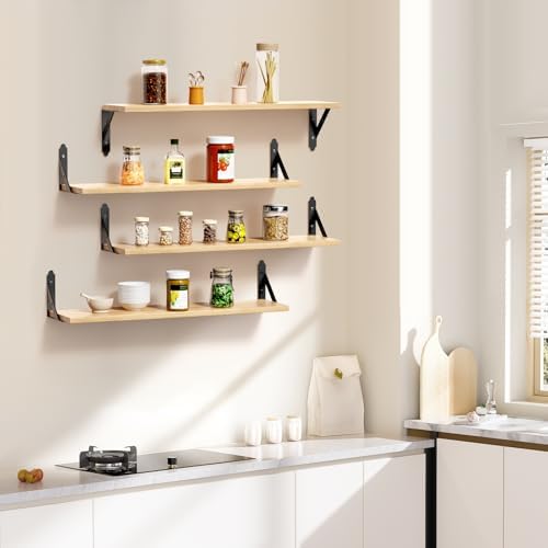 ROMGUAR CRAFT Wood Wall Floating Shelves Set of 4, 23.6" x 6" - Image 2