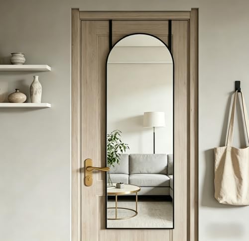 14" x 48" Arched Full Length Mirror Black Frame Over Door & Wall Mounted - Image 4