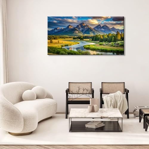 Lasdel Beautiful Mountain River Landscape Wall Art - Image 5