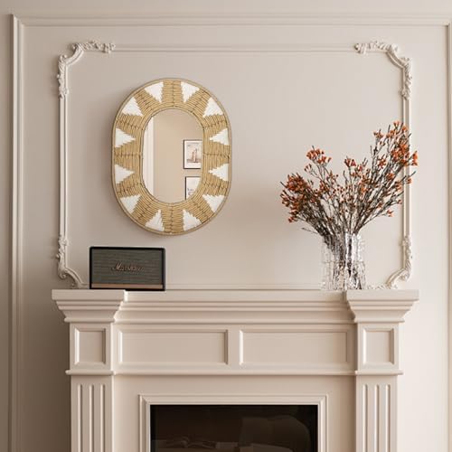 Briful Bohomain Wall Mirror Oval Decorative Mirror Seagrass Wall-Mounted Mirror - Image 5