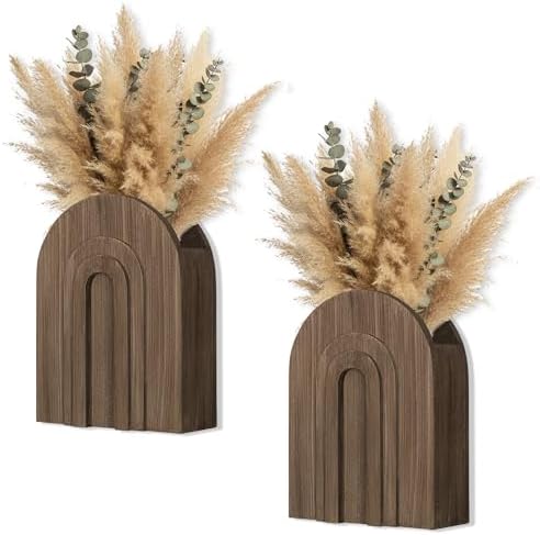 2 Pack Natural Wooden Wall Vase Set by Unknown