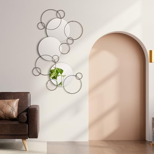 Hicarer 9 Pcs Split Decorative Wall Mirror Modern Black Wall Decor DIY Metal - Image 5