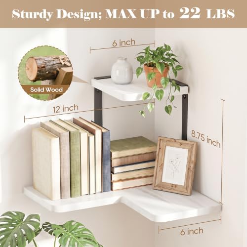 SRIWATANA 2-Tier Corner Shelf, Rustic Wood Storage Display Shelf - Image 3