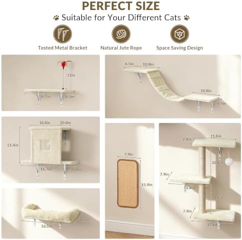 Cat Wall Shelves, 6-in-1 Cat Wall Furniture Set - Image 3