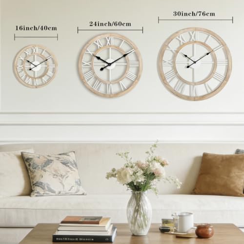 16 Inch Rustic Wall Clock Silent Non-Ticking Wooden Wall Clocks - Image 3