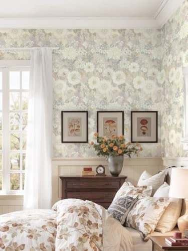 Ismoon Peel and Stick Wallpaper Floral Wallpaper 17.3in x 6.56ft Beige Neutral - Image 6