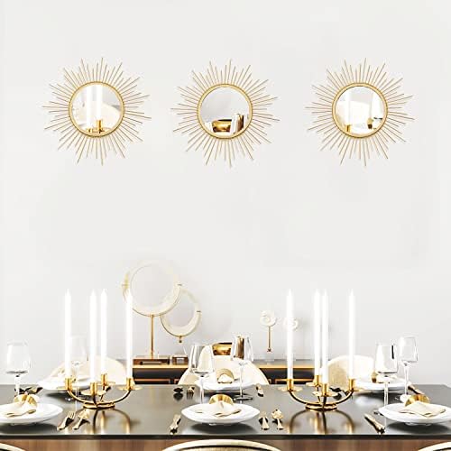 3 Pack Metal Mirrors for Wall Gold Sunburst Wall Mirror Home Decor Wall Art - Image 6
