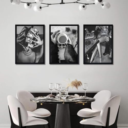 Framed Trendy Black and White Wall Art Luxury Money Hair Rollers Girl Posters - Image 6
