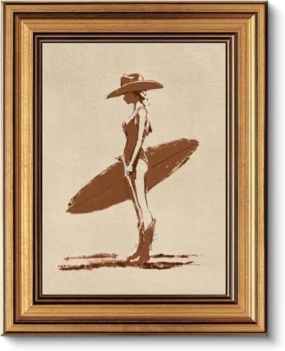 Gold Framed Wall Art, Coastal Cowgirl Surfer Girl Canvas Prints – Vintage by ROSSYNOOK