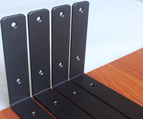 6 Pack - L 6" x H 6" x W1.5, 5mm Thick Black L Shelf Bracket, Iron Shelf - Image 4