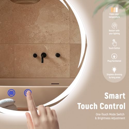 32“ x 32” LED Bathroom Smart Mirror- Anti-Fog, Round Mirror - Image 5