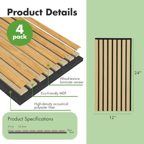 Art3d 12" x 24" Acoustic Wood Slat Wall Panel, 8 sq.ft - Image 3
