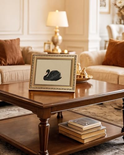VIYYIEA Gold Framed Black Swan Wall Art Vintage Canvas Painting, 8×10 Inch - Image 5