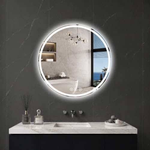 Round LED Bathroom Mirror, 22 Inch, HD Shatterproof Tempered Glass by WISSMIELSHOME