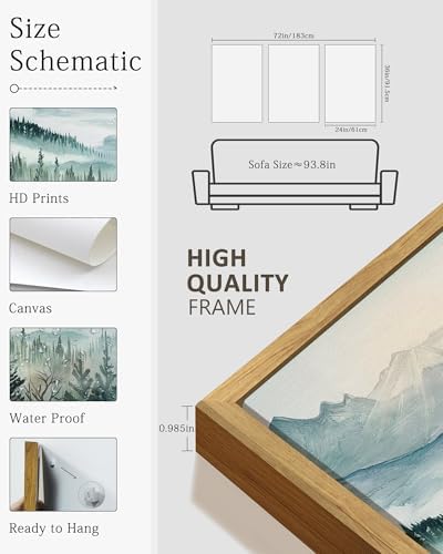 KUVIOKE Landscape Mountain Range Wall Art Set 24x 36in Watercolor Foggy Pine - Image 3