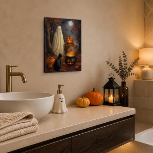 Halloween Enchanted Pumpkin Wall Decor, Ghost Black Cat Art Print Poster - Image 4