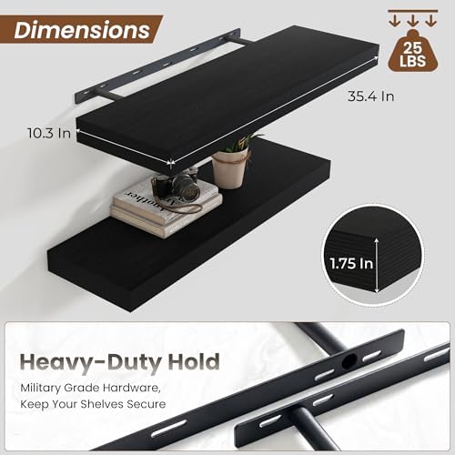 Heimlove Floating Shelves 35.7" W x 10.3" D Black Set of 2 - Image 4