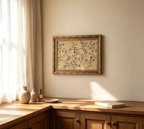 Vintage gold framed Floral Vine wall art Retro Beige Botanical Painting Canvas - Image 4